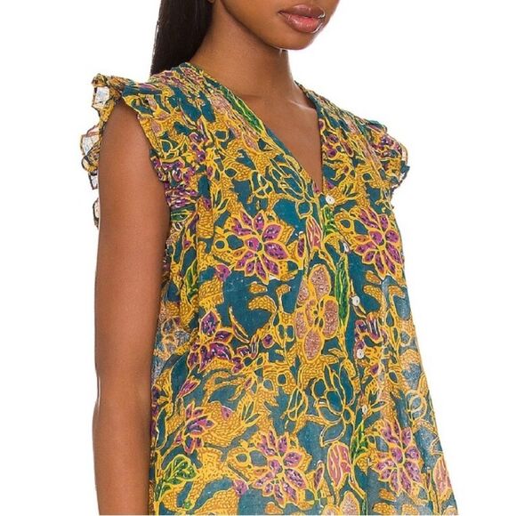 Cleobella Multicolored Chloe Indoblockprint Button Down Blouse Size Medium - Picture 2 of 14